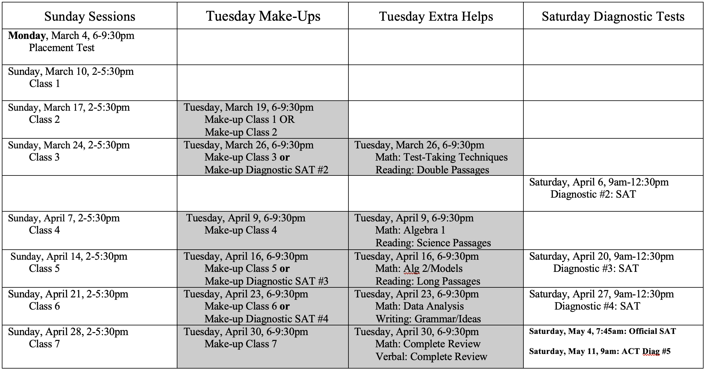 Capital Educators Baltimore Area Schedules